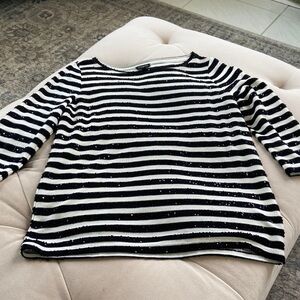 Talbots Black and Cream Sequin Sweater